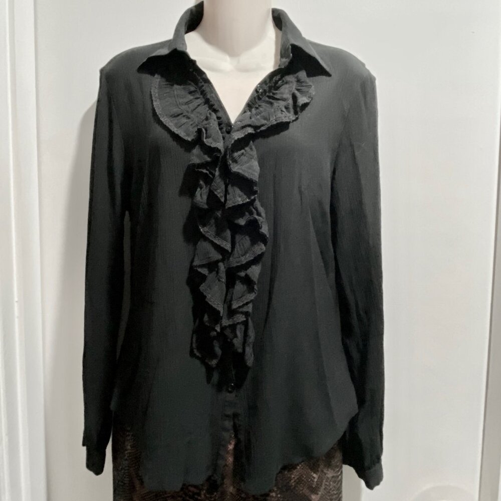 Vintage Rafaella Silk Ruffles Lace Trim Grunge Victorian Romantic Boho Top B…